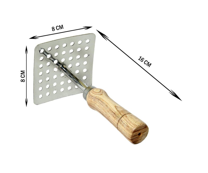Dharam Paul Traders Stainless Steel Vegetable Masher | Baby Food Mesher | Aloo Masher | Pav Bhaji Smasher with Wooden Handle for Home kicthen, 1 Piece - Image 3