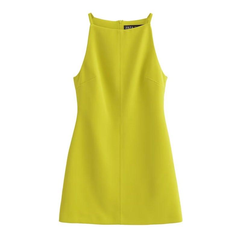ZA cross-border womens clothing wholesale French pure one-word collar slim slim short sleeveless dress 9479049 Yellow - Image 1