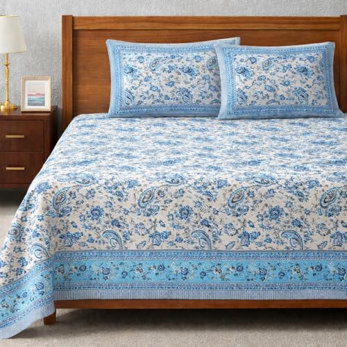ElanorHomes 240 TC Cotton Double King Size Bedsheet | Ultra-Soft & Skin-Safe | Breathable Summer Comfort | 93x108 inches with 2 Pillow Covers (Silver Breeze) - Image 1