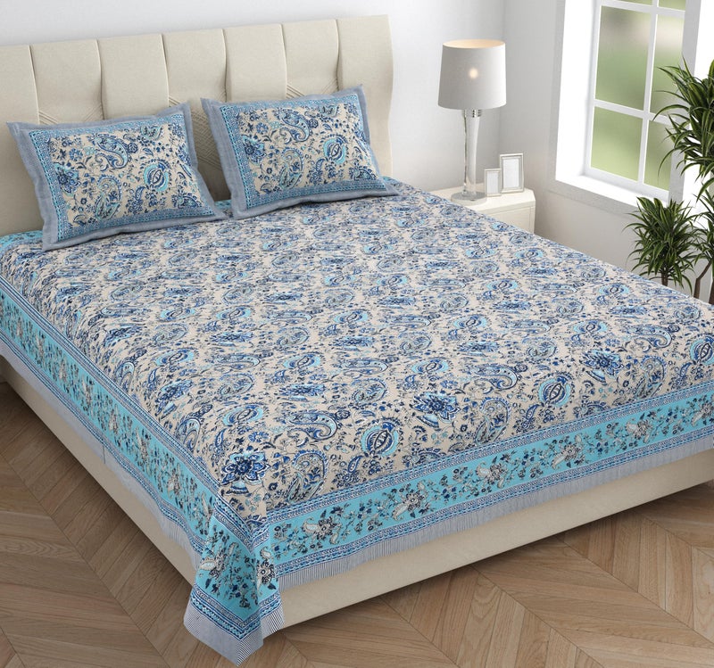 ElanorHomes 240 TC Cotton Double King Size Bedsheet | Ultra-Soft & Skin-Safe | Breathable Summer Comfort | 93x108 inches with 2 Pillow Covers (Silver Breeze) - Image 4