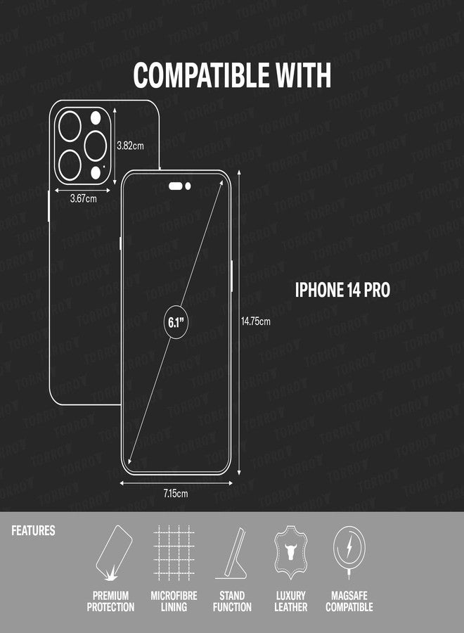 TORRO Leather Case Compatible with iPhone 14 Pro - Genuine Leather Bumper Case with Magnetically Detachable Cover with Kickstand (Black) - Image 2
