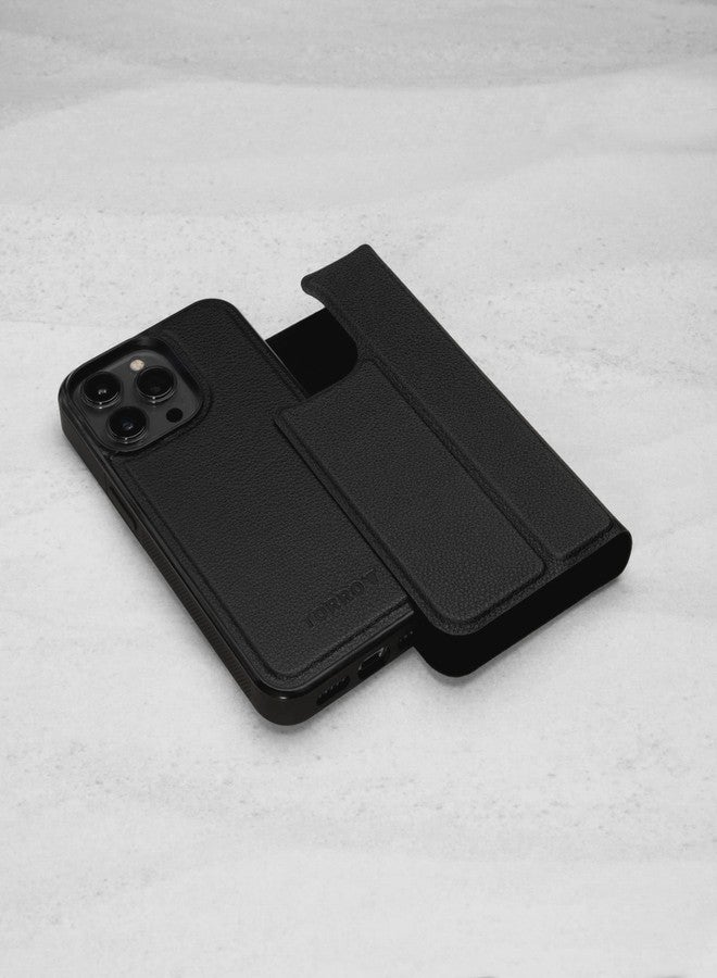 TORRO Leather Case Compatible with iPhone 14 Pro - Genuine Leather Bumper Case with Magnetically Detachable Cover with Kickstand (Black) - Image 4