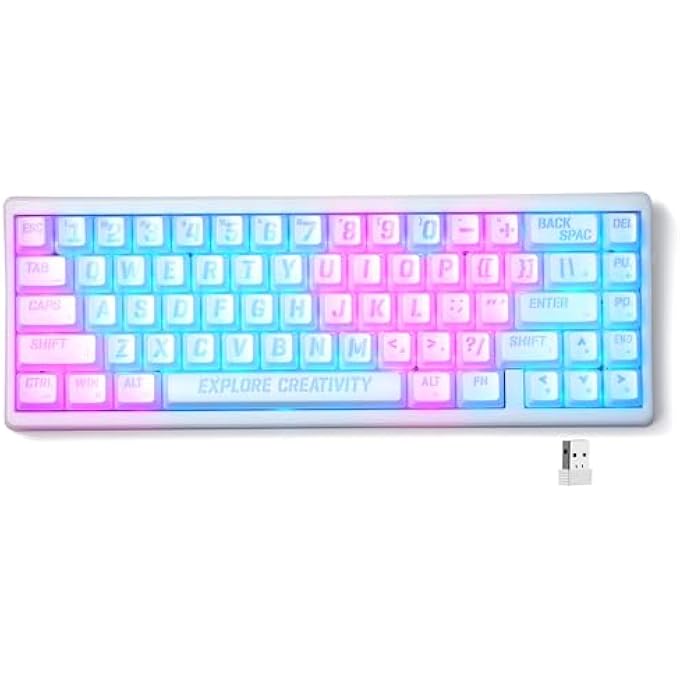 rayihni XVX M67 WIRELESS 60% PERCENT KEYBOARD, QMK/VIA TOPOGRAPHIC GAMING KEYBOARD, TRI-MODE THOCKY CREAMY MECHANICAL KEY BOARD, HOT SWAPPABLE GASKET MOUNT RGB IMD TECH FOR WIN/MAC, MIAMI THEME, WHITE - Image 1