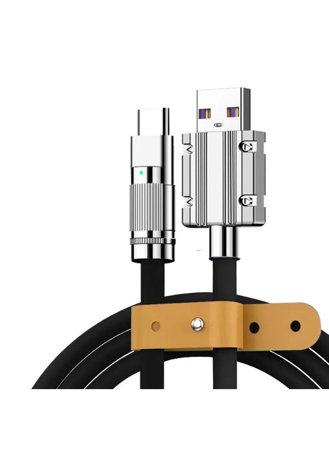 في أر أس كابل شحن سريع تيب سي Type-C USB بقدرة 120 واط، نقل بيانات 480 ميجابت في الثانية، طول 1 متر، سلك سيليكون سائل، متوافق مع أجهزة Android - مضئ ليد - Image 5
