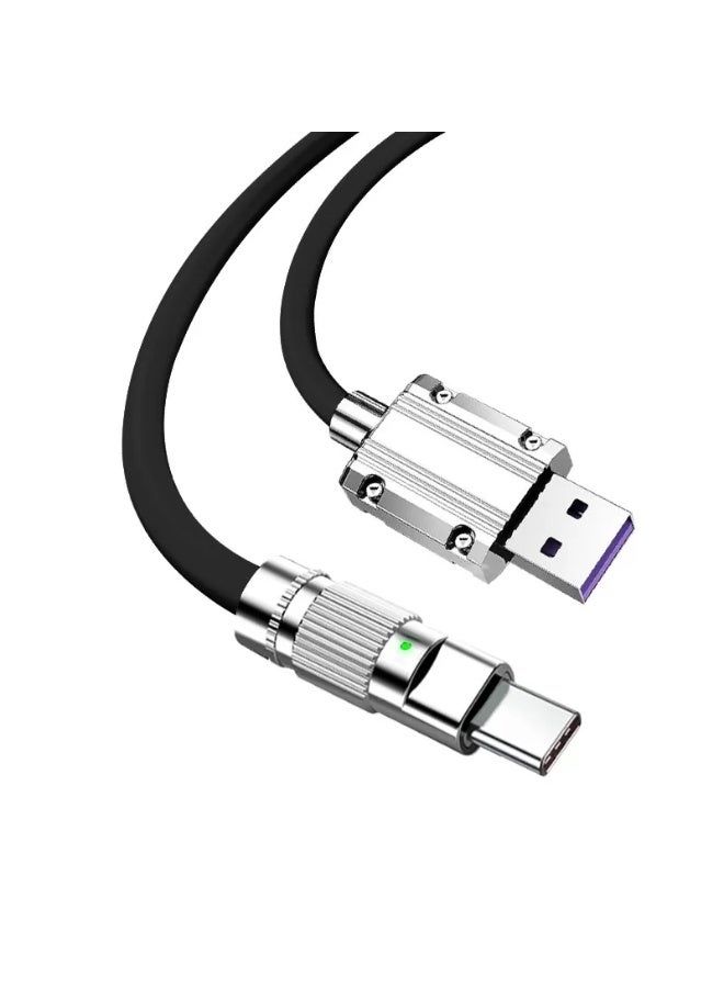 في أر أس كابل شحن سريع تيب سي Type-C USB بقدرة 120 واط، نقل بيانات 480 ميجابت في الثانية، طول 1 متر، سلك سيليكون سائل، متوافق مع أجهزة Android - مضئ ليد - Image 4