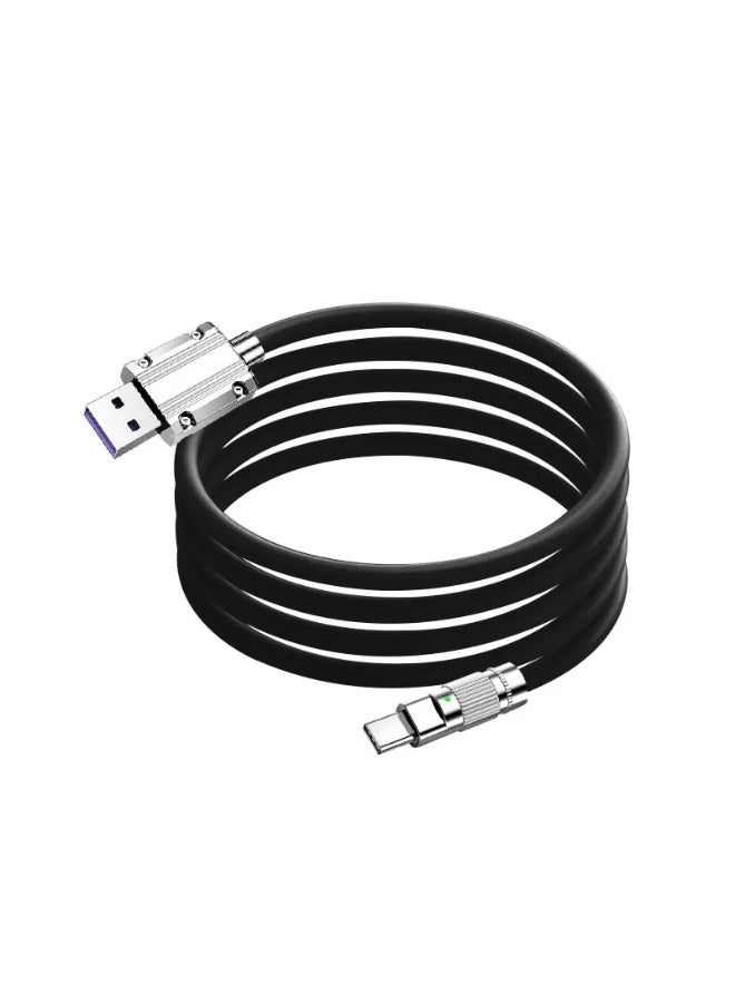 في أر أس كابل شحن سريع تيب سي Type-C USB بقدرة 120 واط، نقل بيانات 480 ميجابت في الثانية، طول 1 متر، سلك سيليكون سائل، متوافق مع أجهزة Android - مضئ ليد - Image 3