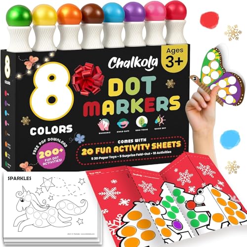 Chalkola 8 Washable Dot Markers for Toddlers 1-3 | with 20 Page Coloring Activity Book Kit, Bingo Daubers | Preschool Paint Dot Art Set - Toddler Arts and Crafts Supplies for Kids Ages 2-4 Years Old - Image 1