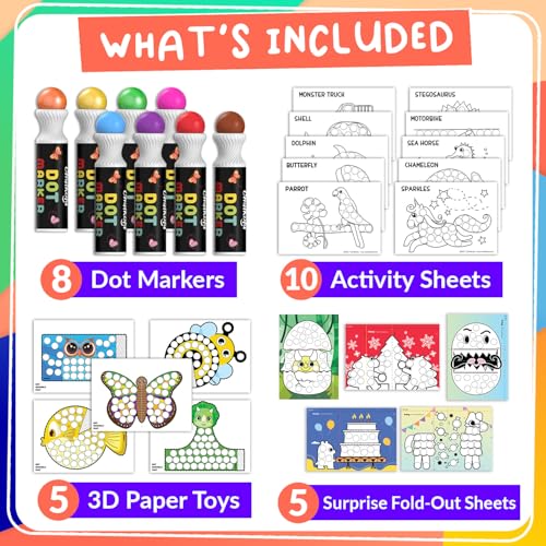 Chalkola 8 Washable Dot Markers for Toddlers 1-3 | with 20 Page Coloring Activity Book Kit, Bingo Daubers | Preschool Paint Dot Art Set - Toddler Arts and Crafts Supplies for Kids Ages 2-4 Years Old - Image 2