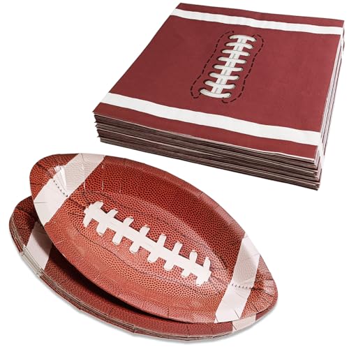 EaciTown Paper Football Plates & Football Napkins Set Serve 20 Football Party Plates Disposable for Birthday Party Football Game Day Party Faovrs - Image 1