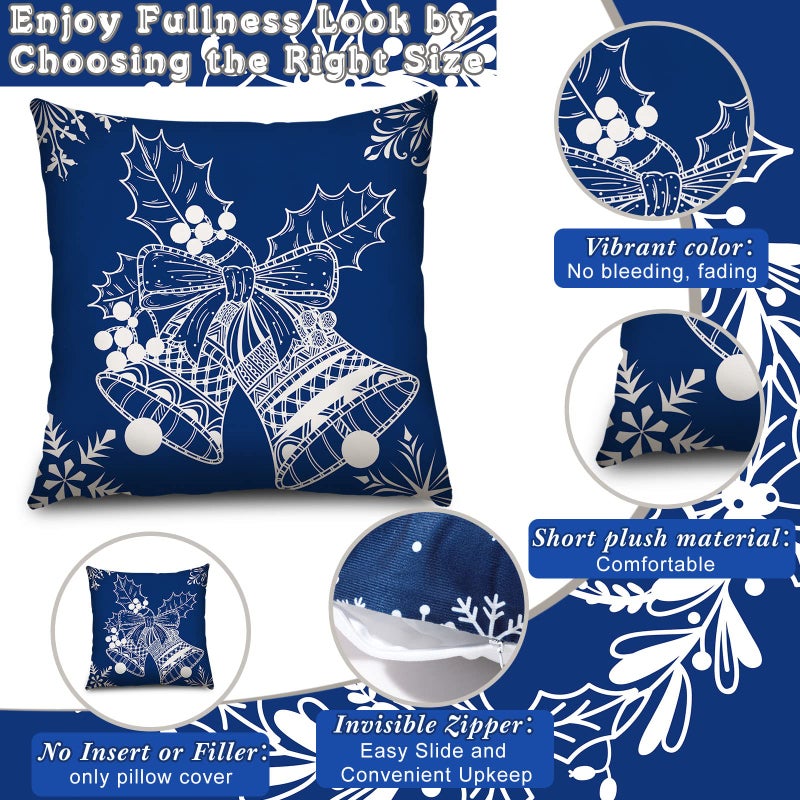 Tatuo 6 Pcs Christmas Pillow Covers Cushion Covers Decoration Christmas Pillow Cover Holiday Decor Throw Pillow Case for Sofa Couch Christmas Office Bedroom Decorations (Blue Style  18 x 18 Inch) - Image 3