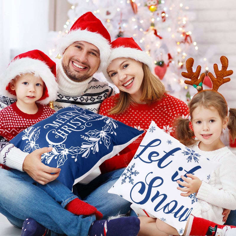 Tatuo 6 Pcs Christmas Pillow Covers Cushion Covers Decoration Christmas Pillow Cover Holiday Decor Throw Pillow Case for Sofa Couch Christmas Office Bedroom Decorations (Blue Style  18 x 18 Inch) - Image 5