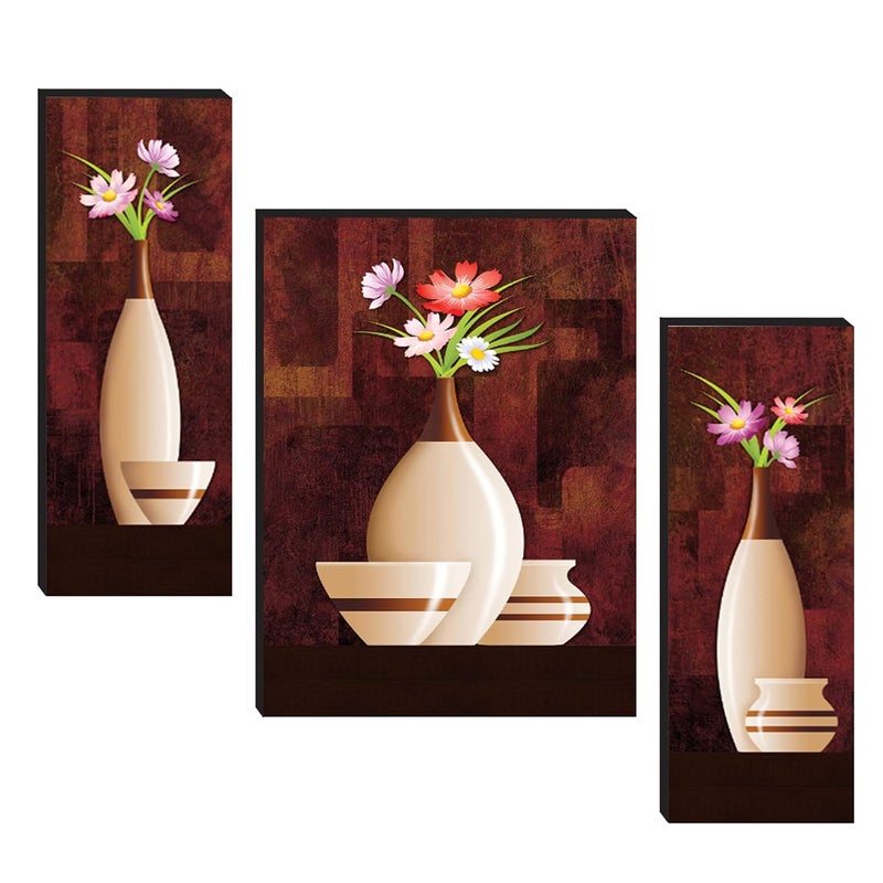 Masstone Floral Wall Painting Flower Vases Framed Art Floral Frames for Wall Decor Set of 3 12 x 18 Inch Wall Paintings for Living Room For Wall Decoration