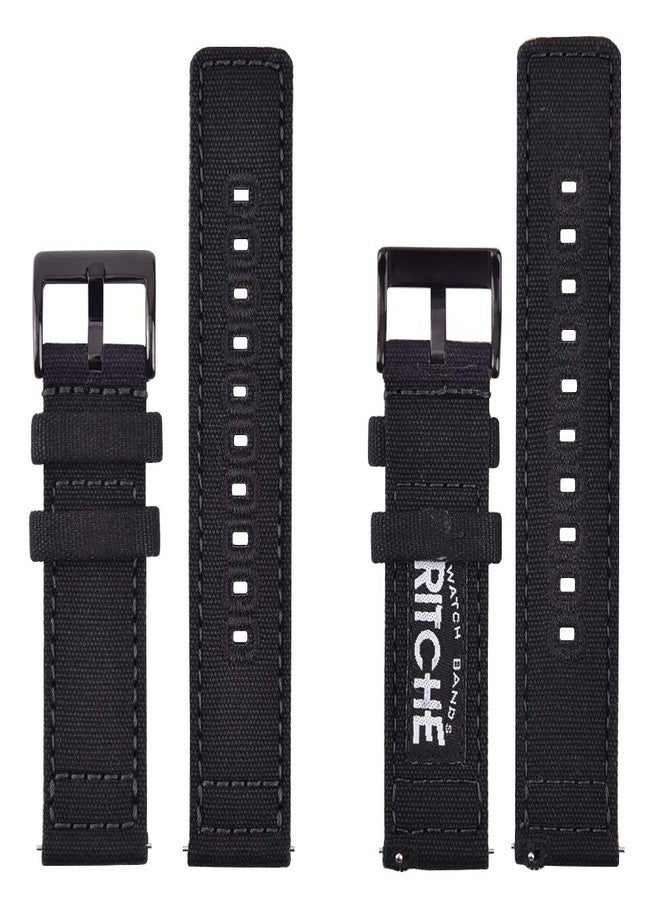 Ritche Christmas Gift Canvas Vintage Quick Release Watch Band 18mm 20mm 22mm 24mm Replacement Watch Straps for Men Women, White Elephant Gifts, Stocking Stuffers for Men, Father's Day gifts, Black - Image 3