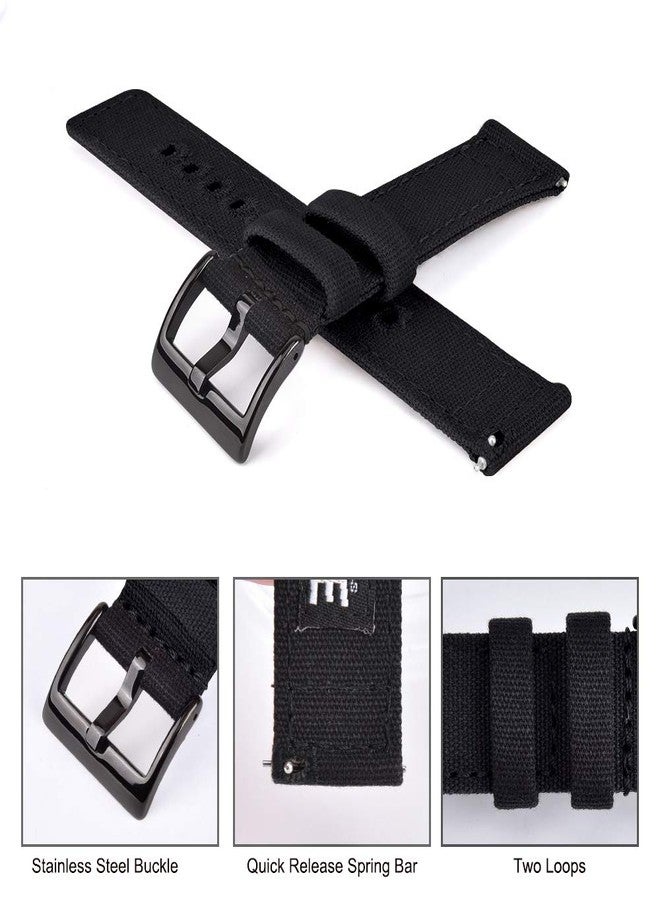 Ritche Christmas Gift Canvas Vintage Quick Release Watch Band 18mm 20mm 22mm 24mm Replacement Watch Straps for Men Women, White Elephant Gifts, Stocking Stuffers for Men, Father's Day gifts, Black - Image 4