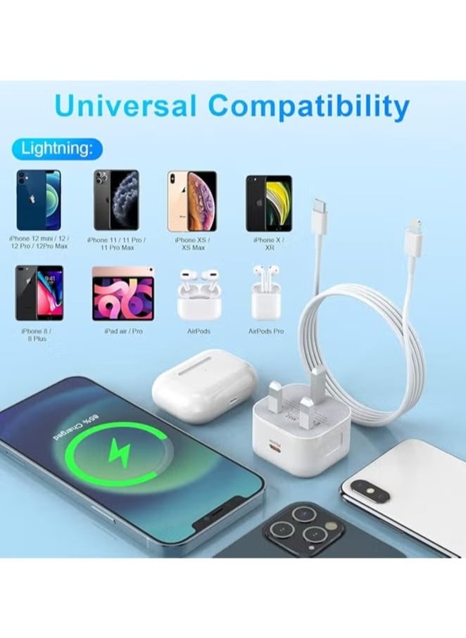 Generic - 20W USB-C Power Adapter & Lightning Cable [Apple MFi Certified] Lightning Cable 3.3FT/1M and 20W IPhone Charger Plug Compatible with iPhone 12/SE/11/Xs/Max/XR/X/8/8 Plus - Image 1