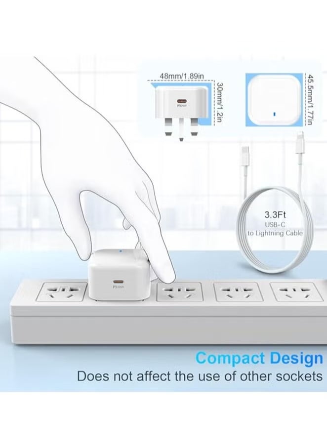 Generic - 20W USB-C Power Adapter & Lightning Cable [Apple MFi Certified] Lightning Cable 3.3FT/1M and 20W IPhone Charger Plug Compatible with iPhone 12/SE/11/Xs/Max/XR/X/8/8 Plus - Image 1