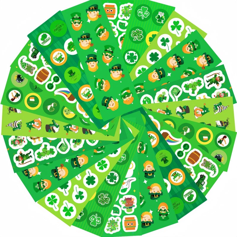 UDTAATO 100 Sheets St Patricks Day Shamrock Stickers,1140pcs St Patricks Day Decorations Accessories for Kids Party Favors Labels Cards Envelopes - Image 1