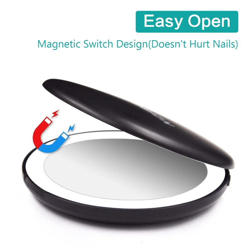 wobsion wobsion Rechargeable Compact Mirror 1x/10x Magnification Compact Mirror with Light Dimmable Led Travel Makeup Mirror Portable Mirror for Handbag Purse Handheld 2-Sided Mirror Gifts for Girls Black - Image 5