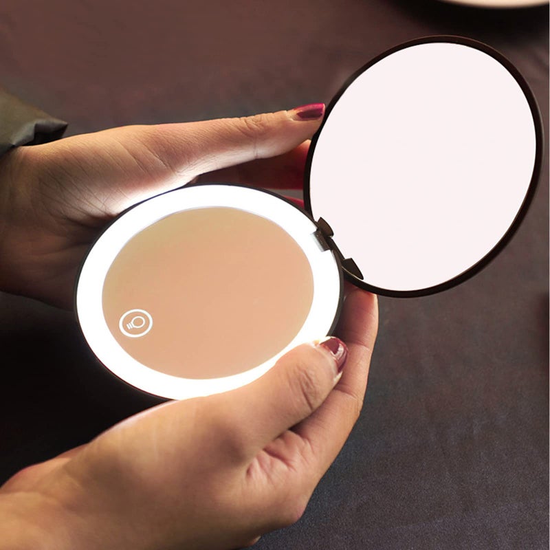 wobsion wobsion Rechargeable Compact Mirror 1x/10x Magnification Compact Mirror with Light Dimmable Led Travel Makeup Mirror Portable Mirror for Handbag Purse Handheld 2-Sided Mirror Gifts for Girls Black - Image 4