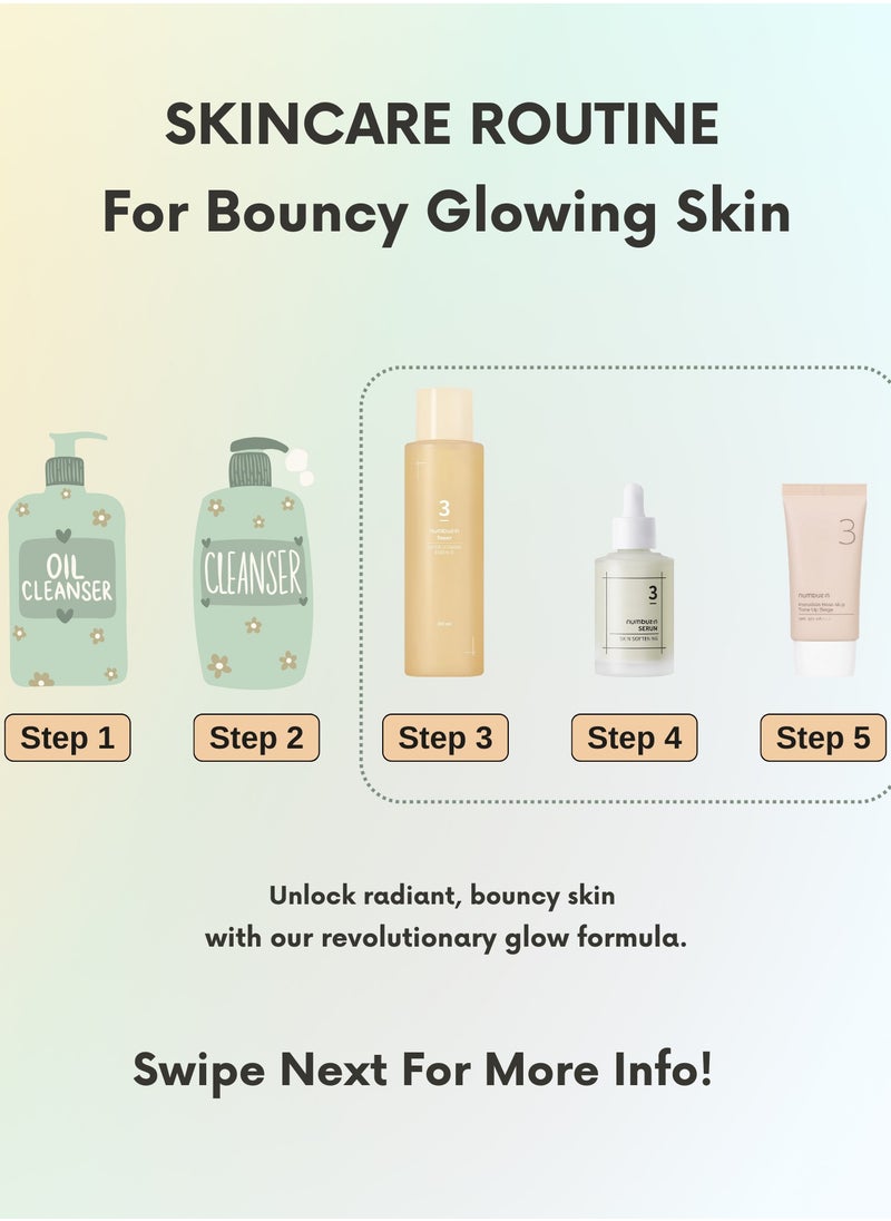 numbuzin Daily Essentials Skincare Routine - No.3 Super Glowing Essence Toner, No.3 Skin Softening Serum, No.3 Porcelain Base-skip Tone Up Beige  - Image 3