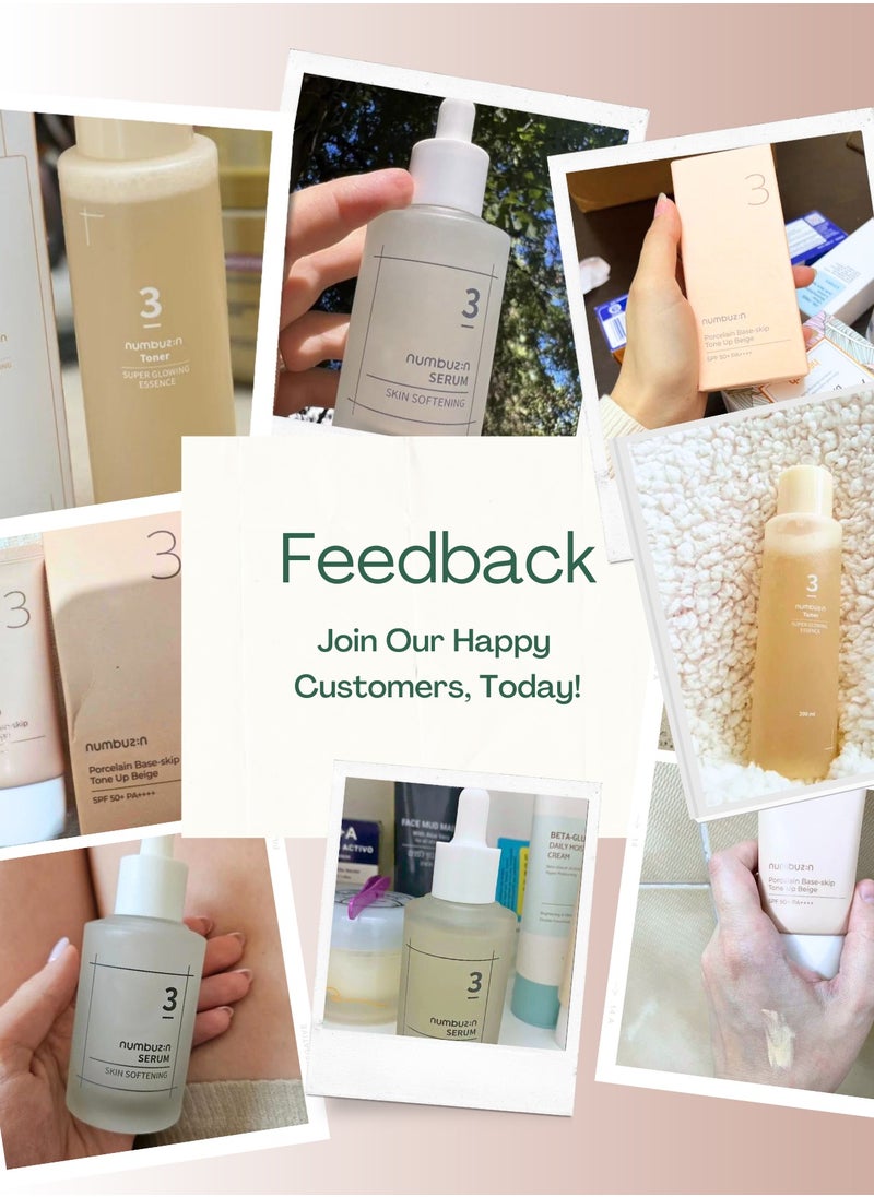 numbuzin Daily Essentials Skincare Routine - No.3 Super Glowing Essence Toner, No.3 Skin Softening Serum, No.3 Porcelain Base-skip Tone Up Beige  - Image 2