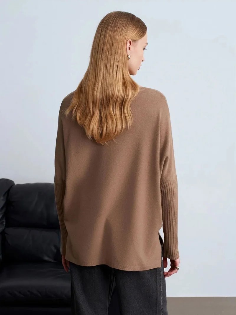 Dilvin DILVIN Women's V-neck Ribbed Knit Sweater