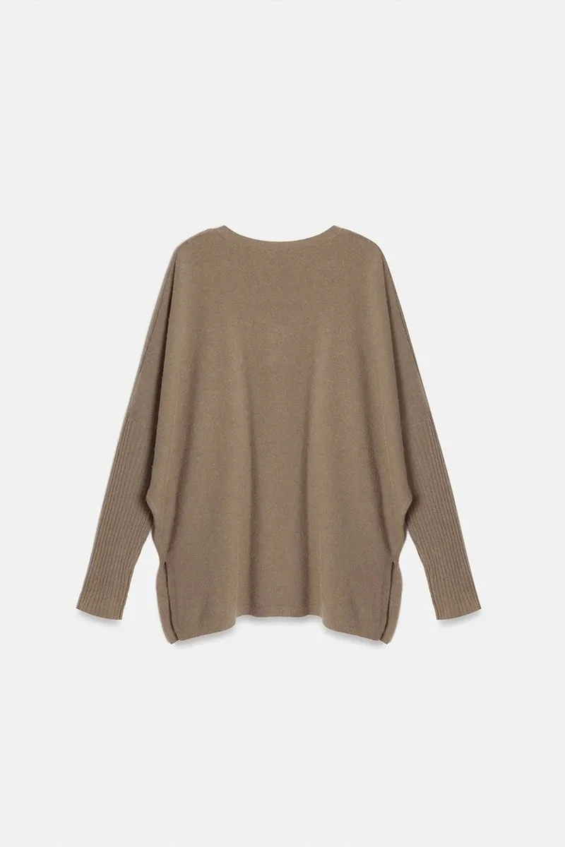 Dilvin Camel Brown DILVIN Women's V-neck Ribbed Knit Sweater for Women | Best Price UAE