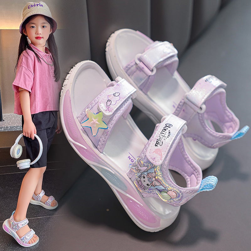 Girls' Sandals 2025 Children'S Beach Shoes Soft Sole Children'S Shoes Non-Slip Middle And Big Kids Girls Princess Shoes - Image 2