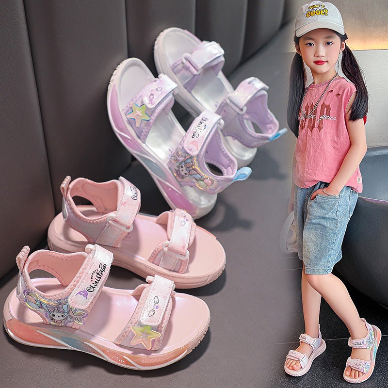 Girls' Sandals 2025 Children'S Beach Shoes Soft Sole Children'S Shoes Non-Slip Middle And Big Kids Girls Princess Shoes - Image 5