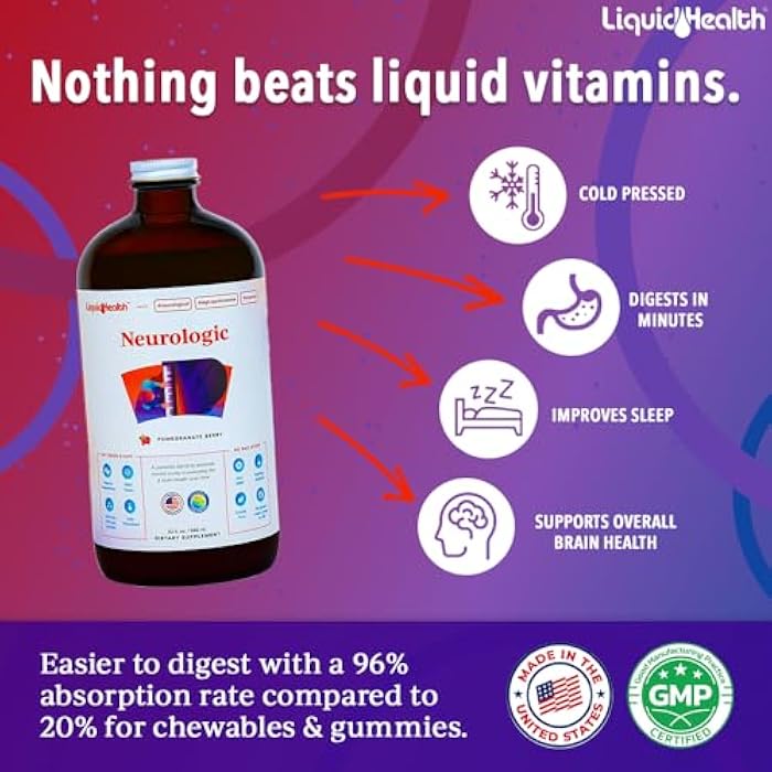 LIQUIDHEALTH Neurologic Focus Supplement - Brain Booster Nootropic Supplement for Cognitive Function, Memory & Focus with Ginkgo Biloba, Choline, L-Theanine & Phosphatidylserine - USA Made (32 oz) - Image 2