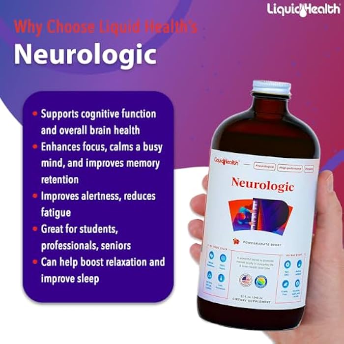 LIQUIDHEALTH Neurologic Focus Supplement - Brain Booster Nootropic Supplement for Cognitive Function, Memory & Focus with Ginkgo Biloba, Choline, L-Theanine & Phosphatidylserine - USA Made (32 oz) - Image 3