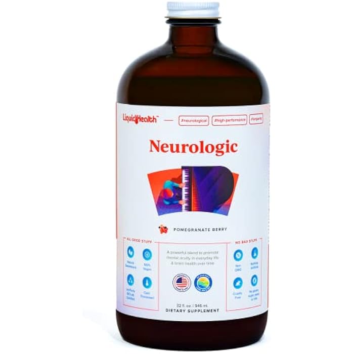 LIQUIDHEALTH Neurologic Focus Supplement - Brain Booster Nootropic Supplement for Cognitive Function, Memory & Focus with Ginkgo Biloba, Choline, L-Theanine & Phosphatidylserine - USA Made (32 oz) - Image 1