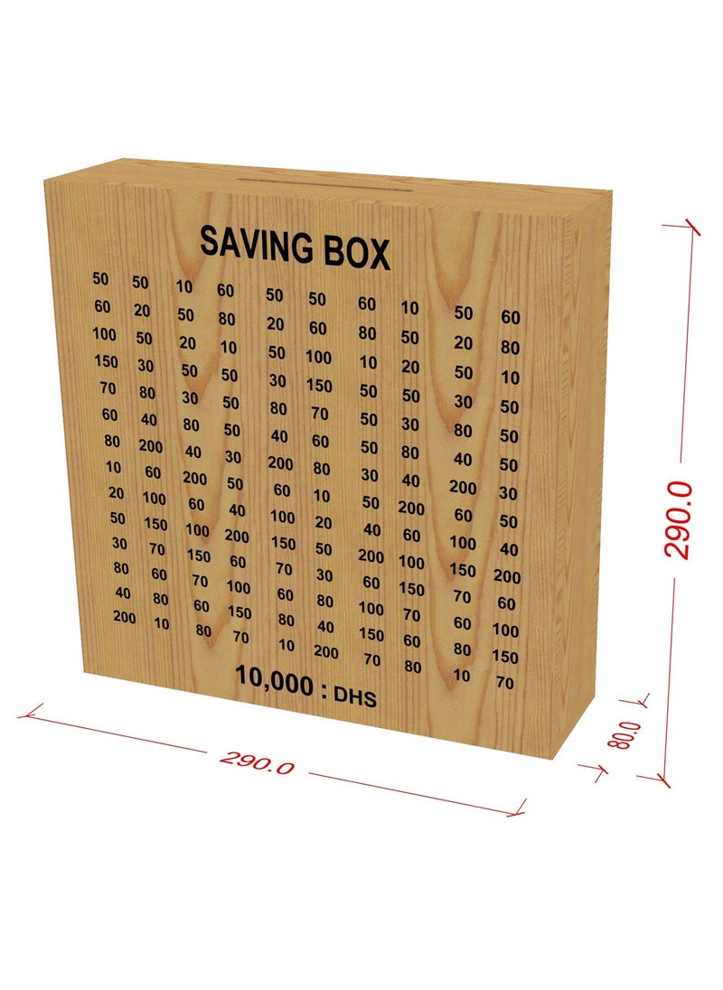 Eworld - Wooden Money Box 1 Piece Currency Saving Box for Kids Adults Up to 10000 Money Savings Case Elegant Design Organizer Square Shape 30x8x30. - Image 1
