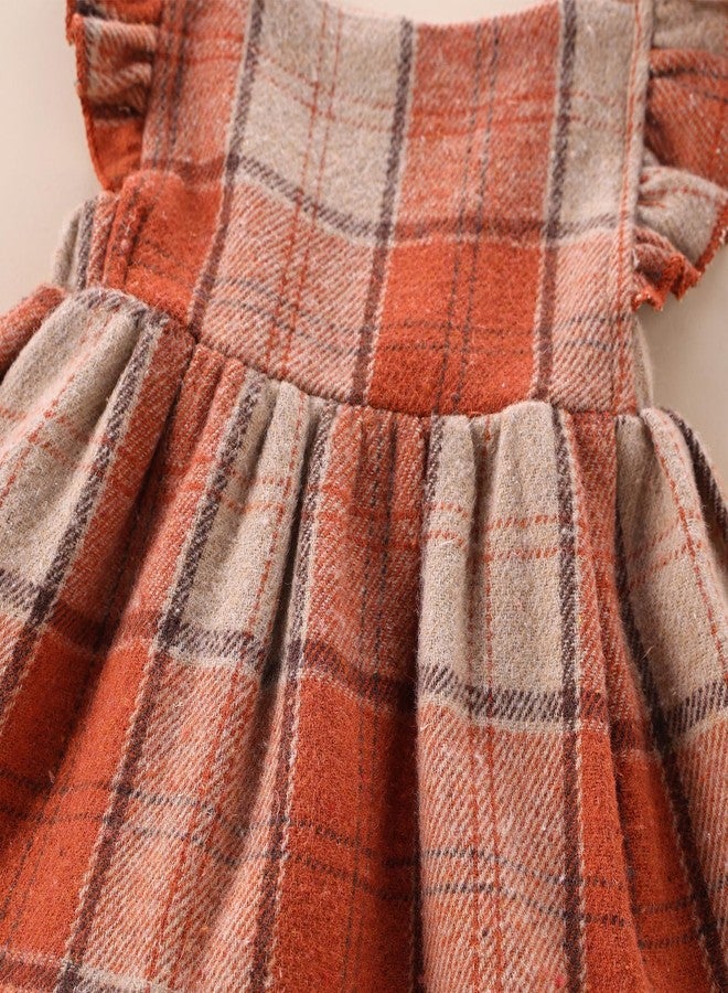 Douhoow Baby Girls' Dresses Fly Sleeve Plaid Baby Dress Flannel Overall Skirt Dress Fall Winter Festival Outfits (Orange, 6-12 Months) - Image 2