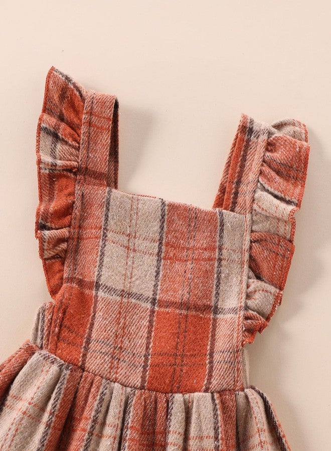 Douhoow Baby Girls' Dresses Fly Sleeve Plaid Baby Dress Flannel Overall Skirt Dress Fall Winter Festival Outfits (Orange, 6-12 Months) - Image 5