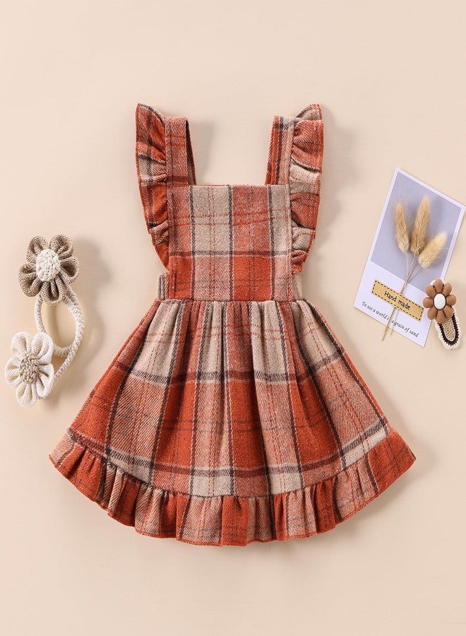 Douhoow Baby Girls' Dresses Fly Sleeve Plaid Baby Dress Flannel Overall Skirt Dress Fall Winter Festival Outfits (Orange, 6-12 Months) - Image 3