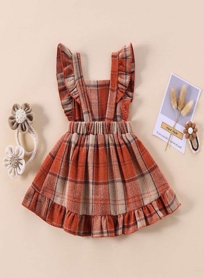 Douhoow Baby Girls' Dresses Fly Sleeve Plaid Baby Dress Flannel Overall Skirt Dress Fall Winter Festival Outfits (Orange, 6-12 Months) - Image 4