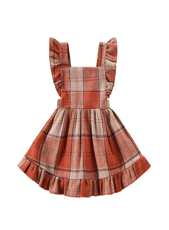 Douhoow Baby Girls' Dresses Fly Sleeve Plaid Baby Dress Flannel Overall Skirt Dress Fall Winter Festival Outfits (Orange, 6-12 Months) - Image 1
