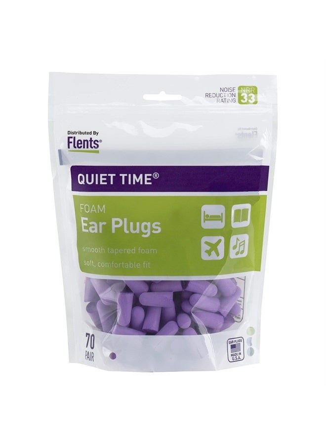Flents Ear Plugs for Sleeping, Snoring, Loud Noise, Traveling, Concerts, Construction, & Studying, Made in the USA, NRR 33, Purple, 70 Pair  - Image 1
