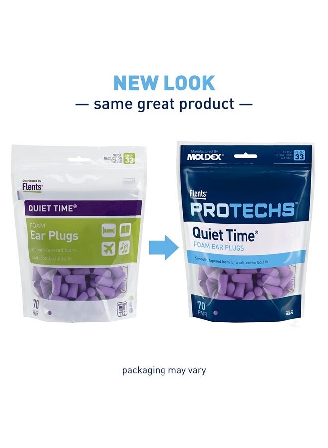 Flents Ear Plugs for Sleeping, Snoring, Loud Noise, Traveling, Concerts, Construction, & Studying, Made in the USA, NRR 33, Purple, 70 Pair  - Image 2