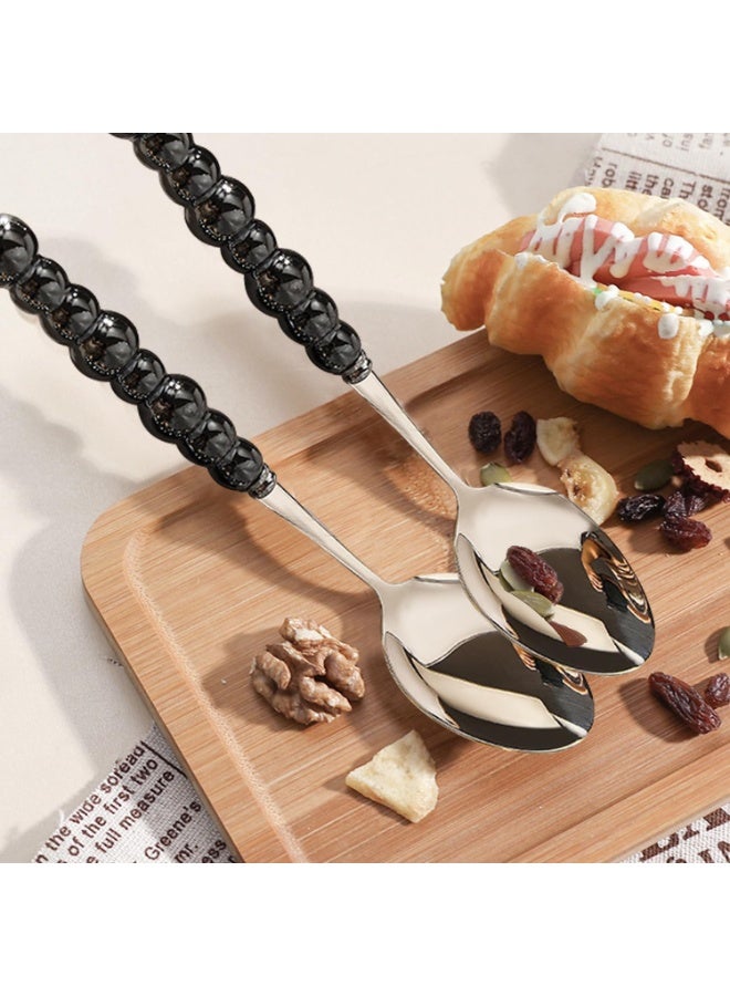 SYOSI Stainless Steel Spoon Set, Dessert Spoons with Imitation Pearl Decoration, 8.4 Inch Korean Style Tea and Coffee Utensils for Home Dining, Parties, and Gifts, Ceramic Handle (Black, 4-Piece) - Image 5