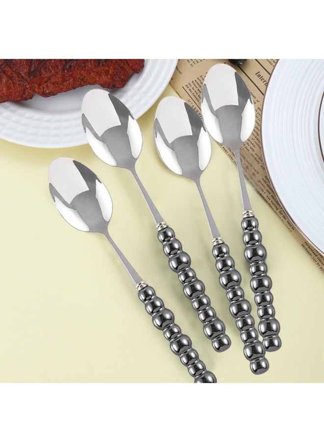 SYOSI Stainless Steel Spoon Set, Dessert Spoons with Imitation Pearl Decoration, 8.4 Inch Korean Style Tea and Coffee Utensils for Home Dining, Parties, and Gifts, Ceramic Handle (Black, 4-Piece) - Image 2