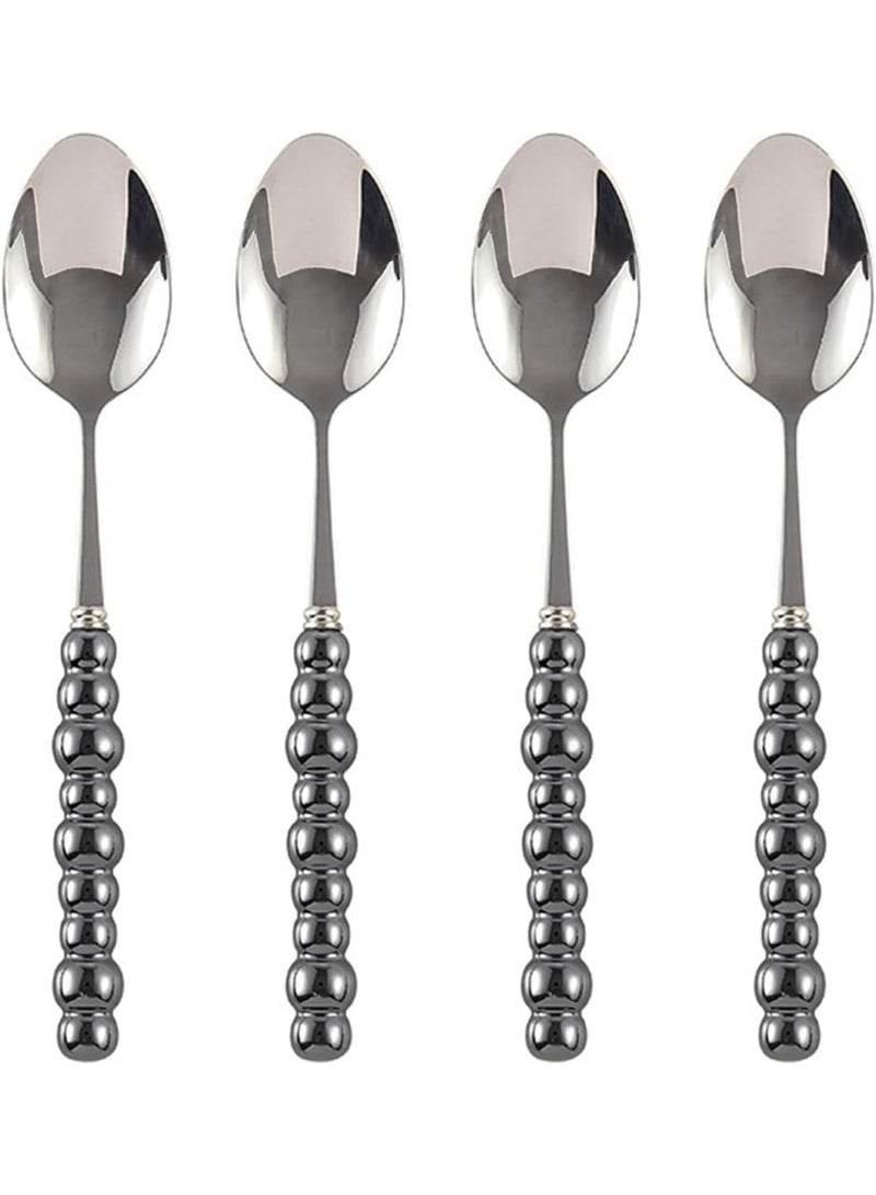 SYOSI Stainless Steel Spoon Set, Dessert Spoons with Imitation Pearl Decoration, 8.4 Inch Korean Style Tea and Coffee Utensils for Home Dining, Parties, and Gifts, Ceramic Handle (Black, 4-Piece) - Image 1