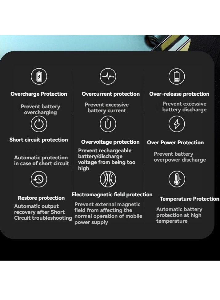 Beauenty Mirror digital display power bank with charging cable 10000mAh large capacity fast charging mini portable power bank (black) - Image 5