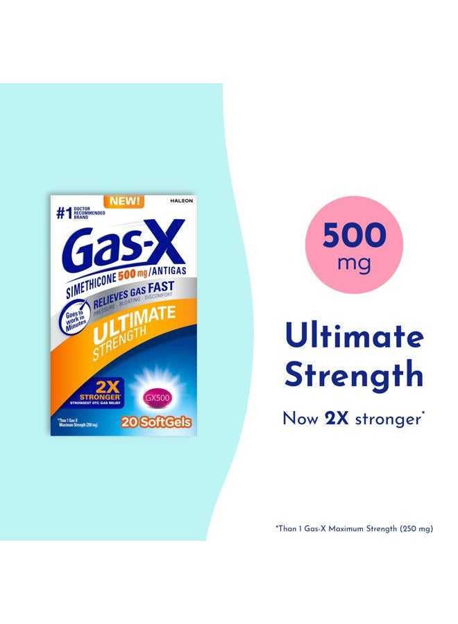 Gas-X Ultimate Strength Gas Relief Softgels with Simethicone 500 mg, Fast Bloating Relief, Anti-Gas, OTC Stomach & Intestinal Gas, Easy to Swallow, 20 Count - Image 2