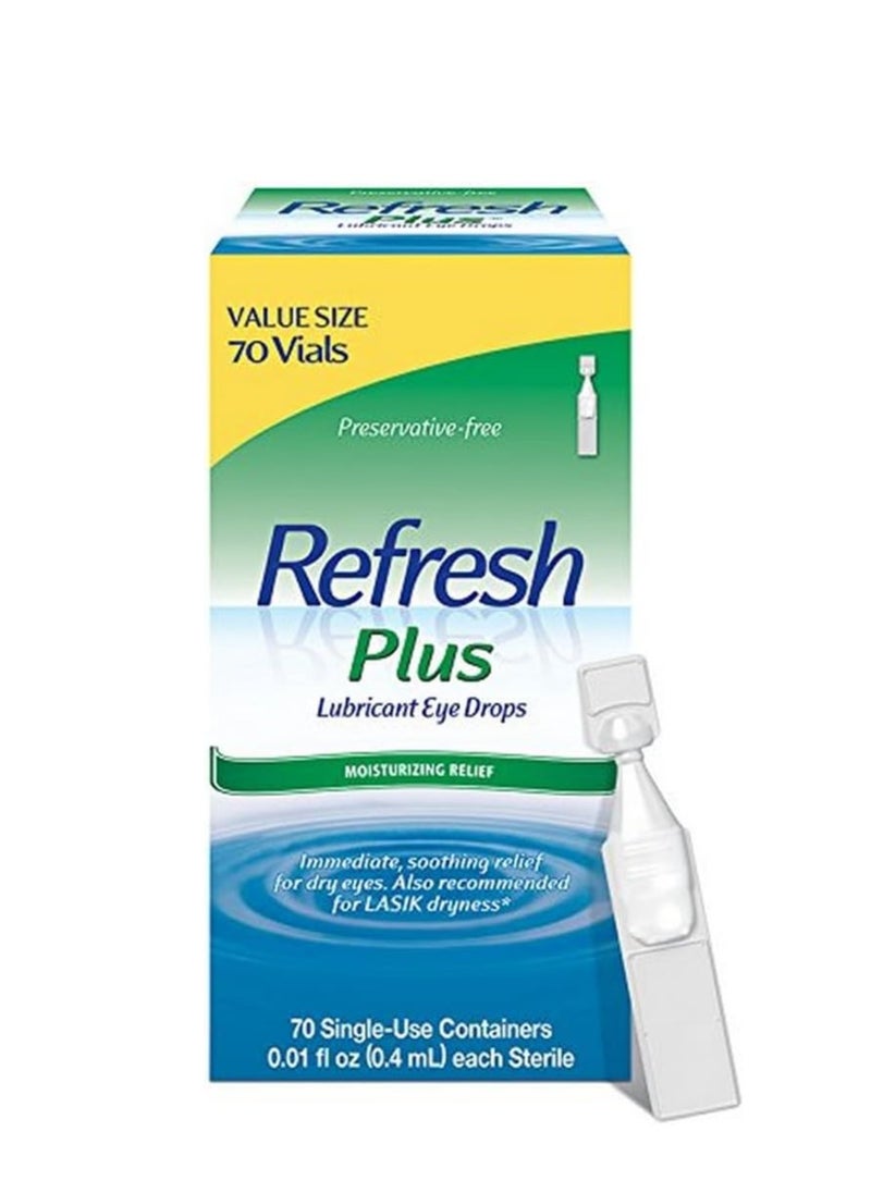 REFRESH - Plus Lubricant eye drops 70 single use containers 0.01 fl oz 0.4ml each sterile value size 70 Vials - Image 1