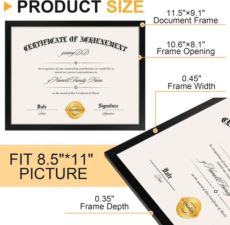 YixangDD 5 PACK Certificate Frames 8.5 x 11, Black Diploma Frame Document Frame with Clear Plexiglass, Picture Frames for Tabletop and Wall Display - Image 3