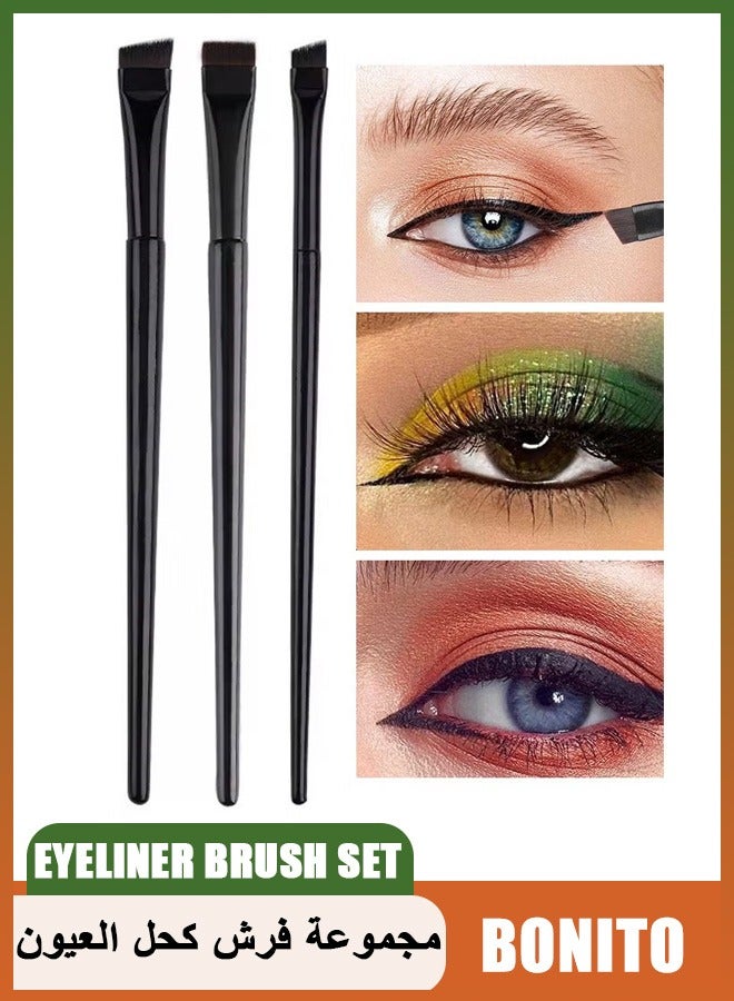 BONITO 3PCS Eyeliner Brush Eyebrow Brush Set, Flat and Fine Angled Eyeliner Brush Slanted Angled Brow Brush, Synthetic Bristles Eye Makeup Tool (Black) - Image 1