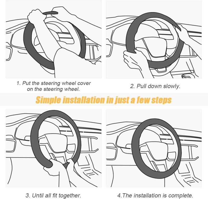 Excefore Carbon Fiber Car Steering Wheel Cover - Universal Breathable Anti-Slip Steering Wheel Cover, Black - Image 4