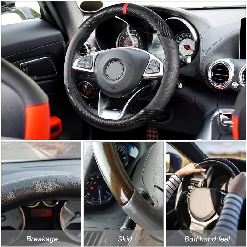 Excefore Carbon Fiber Car Steering Wheel Cover - Universal Breathable Anti-Slip Steering Wheel Cover, Black - Image 2